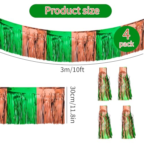 Image of 4 Packs 10 Feet Long Foil Fringe Football Parade Float Decorations for Trailer Superbowl Tinsel Garland Tinsel Green Brown Homecoming Metallic Car Streamers Super Ball Party Hanging Banner Backdrop