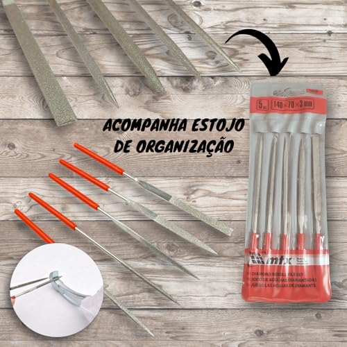 Kit Jogo Lima Agulha Diamantada 5 Peças Luthieria Artesanato Escultura Amolar Afiar Alicate Cuticula