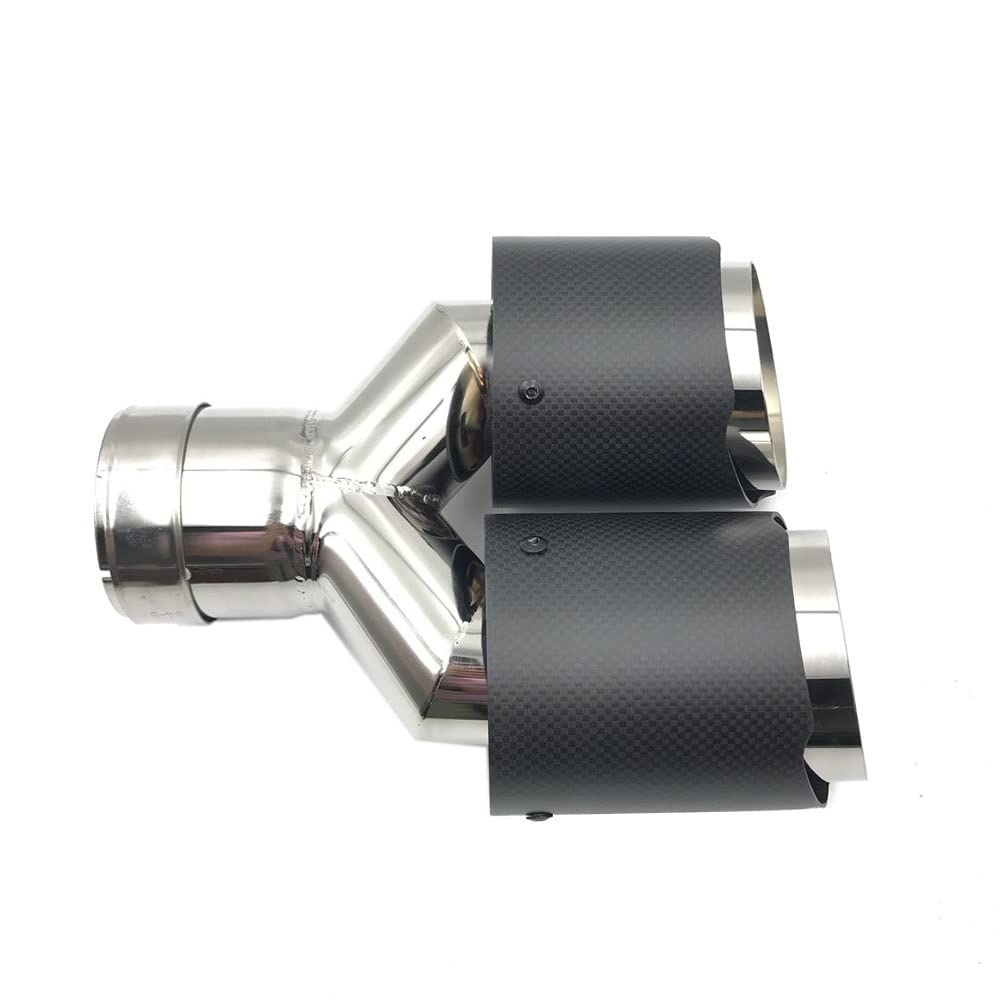per BMW per Volvo per Honda per Jaguar 2 Pz/Set in Fibra di Carbonio Opaca + in Acciaio Inox Universale Auto Punta di Scarico Doppia estremità del Tubo Tubo Scarico (Size : 70 in 76 out)