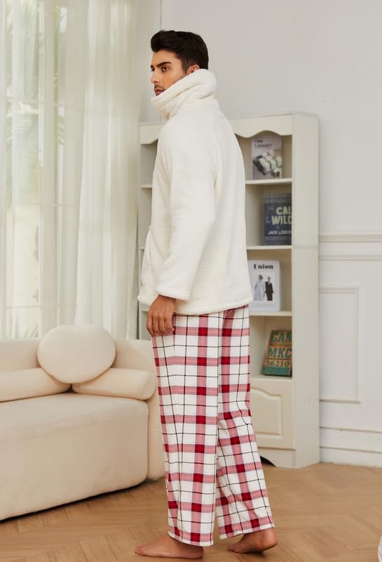 U2SKIIN Matching Pajamas for Couples Plaid Ultra Soft Plush Pajamas Set Pullover Winter Plush Pjs Cozy Warm Sleepwear4