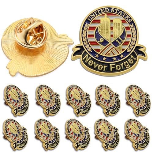 Image of 6 /12 /50 /100Pcs 9-11 Pin Never Forget Commemorative Lapel Pin Bulk - September 11th Twin Towers Patriotic Ribbon Brooch Badge Pin Gifts