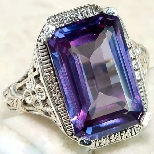 White Gold Plated Purple Cubic Zirconia Engagement Rings Wedding