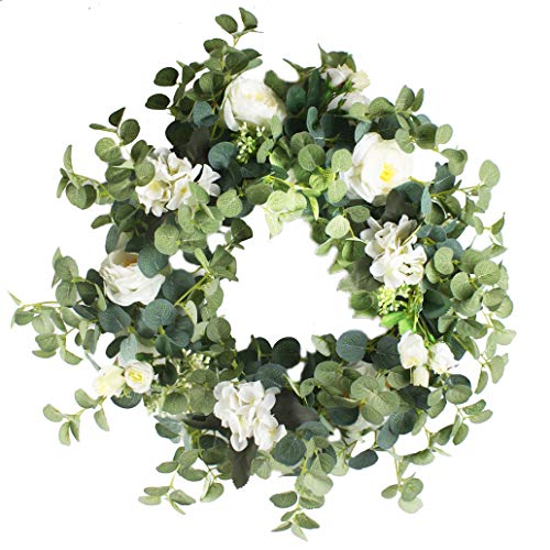 Delicaft Silk Green Leaves Wreath - 16-17" Seasonal Spring Wreath for Front Door