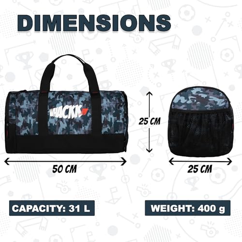 Image of Whackk Cardio Wild Stone Black 31L Gym Fitness Workout Training Sports Travel Duffle Bag Separate Shoe Pocket Dry Wet Pocket Multipurpose Carry Bag Adjustable Strap Lightweight Sports Kit Men Women