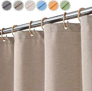 Flax Linen Like 240GSM Heavy Weight Stall Shower Curtain for Bathroom with Hooks Hotel Luxury Fabric Washable, Taupe, 100x180 cm