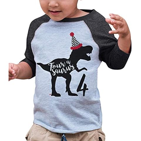7 ate 9 Apparel Four 4 Fourth 4th Birthday Dino Dinosaur Grey Baseball Shirt T-Shirt 4T Cover