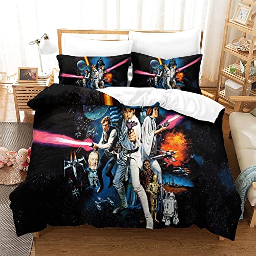 VOSILE Star Wars 3 Piece Duvet Cover Set Bedding Comforter Cover Microfiberhypoallergenic Set Suitable for Adults And Children Double（200x200cm）