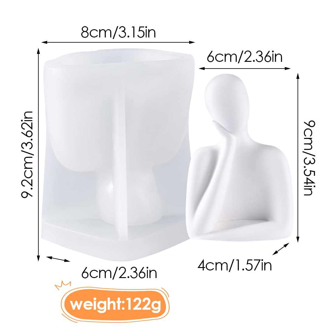 Moule Silicone 3D Corps Humain Pour Bougie, Résine, Savon - Taille ~6x8x9 Cm, Forme Artistique, Réutilisable - 10