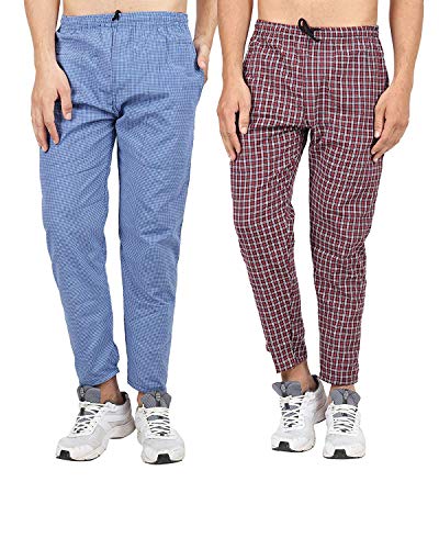 Image of Men's Cotton Checkered Pajama, (Large, Red::Blue)