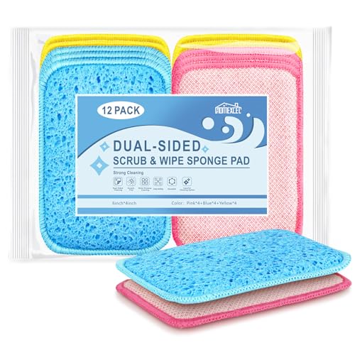 HOMEXCEL 12 Pack Scrub & Wipe Cloths, Dual-Sided Sponges for Kitchen,...