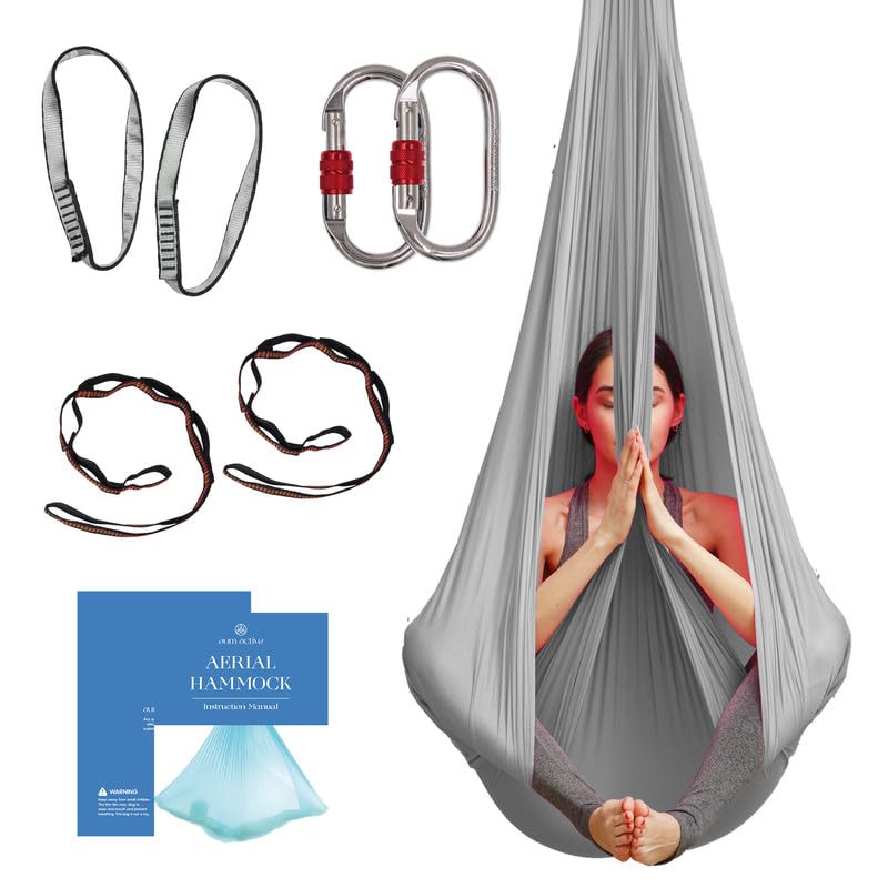 Aum Active Aerial Silk Yoga Hammock & Swing for Home, Inversion Exercises, Starter Kit for All Levels - Durable with Extension Straps, Carabiners, and Pose Guide