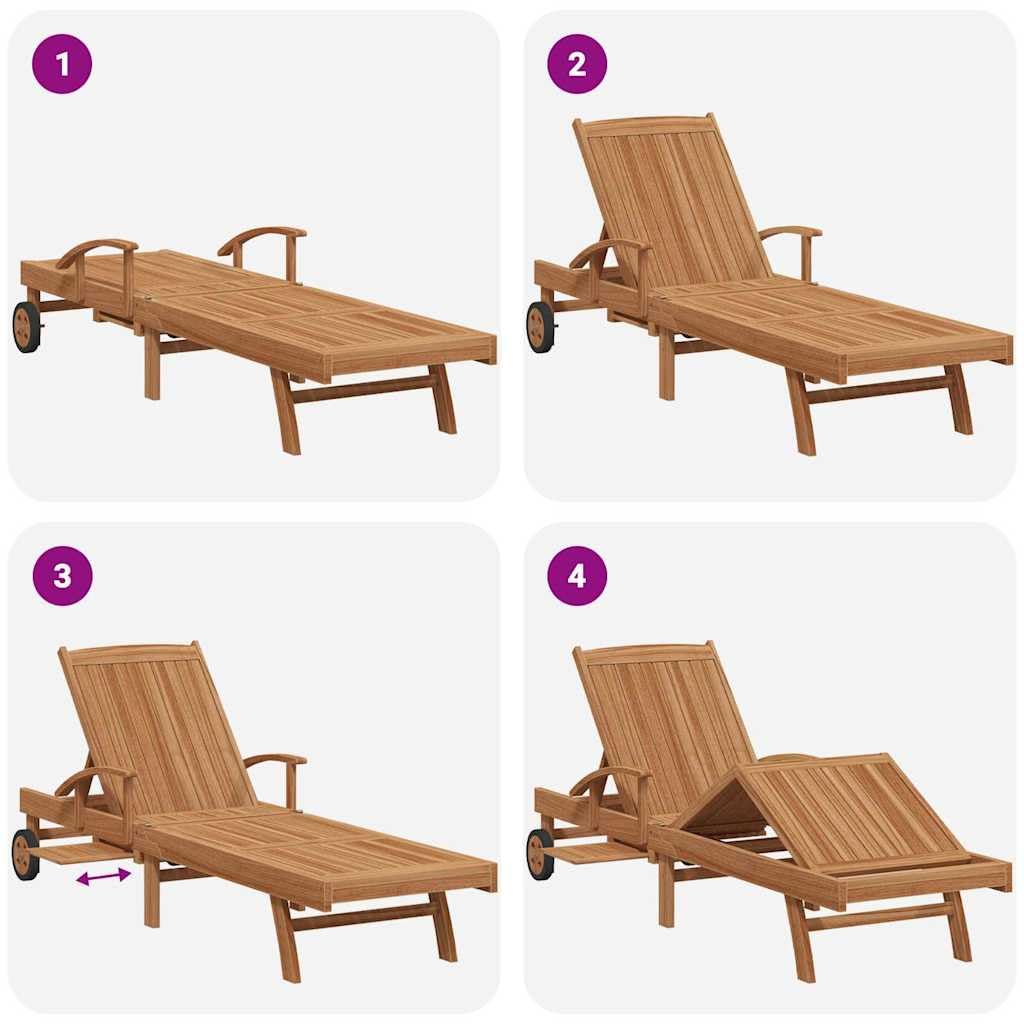 vidaXL Transat 2 pcs Bois de Teck Massif Marron, Transat Pliable rectangulaire, Moderne, Jardin et terrasse, Chaise Relax en Teck, mobilier extérieur