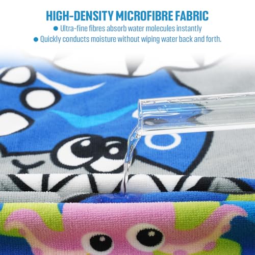 Image of TONY STARK Poncho Towel for Kids, Beach Towel with Hoodie, 60x60cm Travel Towel for 1-7 Years Girls and Boys, Soft Microfiber Sleeved Poncho (Dino Surfer)