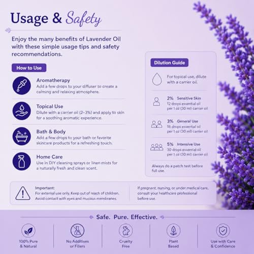 Aceite esencial de lavanda 4 fl oz con cuentagotas de vidrio miniatura 7