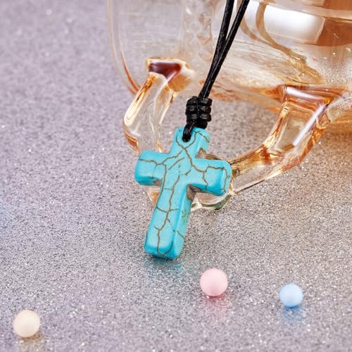 Wolentty Stone Cross Pendant Adjustable Leather Necklace Gift for Men Women2