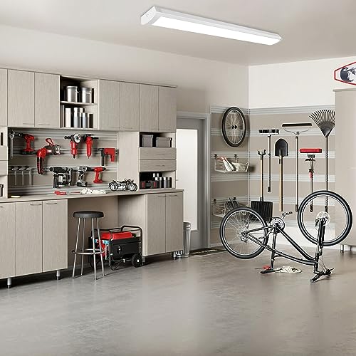 Image of 4FT LED Flush Mount Wraparound Light, with 3 Wattages /3 Lumens /3 CCT Selectable, 55W /65W /75W, 5500lm /6500lm /7500lm, 3000K /4000K /5000K, 4 Foot LED Wraparound Light Fixture for Garage, Office, ETL