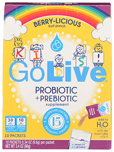 Lively (by GoLive) KIDS CONCORD GRAPE Synbiotic (Probiotics+Prebiotics); 5 Clinical Strains; +5 Billion CFUs. Probiotics & Prebiotics KIDS for Digestion, Metabolism, Immunity. (10 Packs)