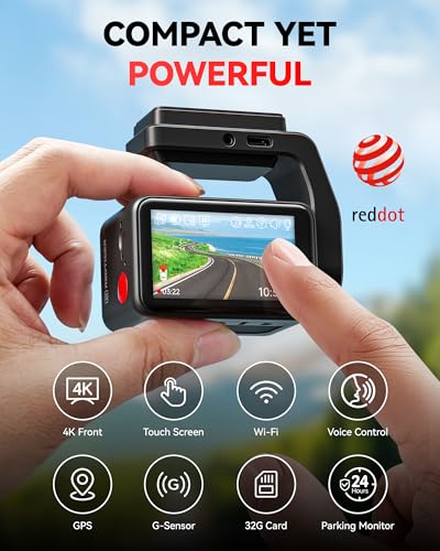 Image of REDTIGER F4 4K Dash Cam Front with 32GB Card,Voice Control,Mini dashcam with 2.2 inch Touchscreen,Built-in GPS & WiFi APP Control,Night View Car Camera,24H Parking Mode