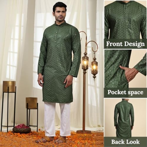 Image of Pro-Ethic Style Developer Mens Indian Traditional Cotton Kurta Sets, Men Kurta Set Indian Wedding Dress (A-117)
