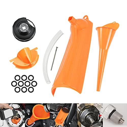 HCmotorku Crankcase Oil Fill Funnel Drip Oil Filter Funnel Primary Case Oil Fill Funnel Oil Filter Wrench Oil Drain Plug O-Ring Set Fit for Harley 5 Pcs Orange