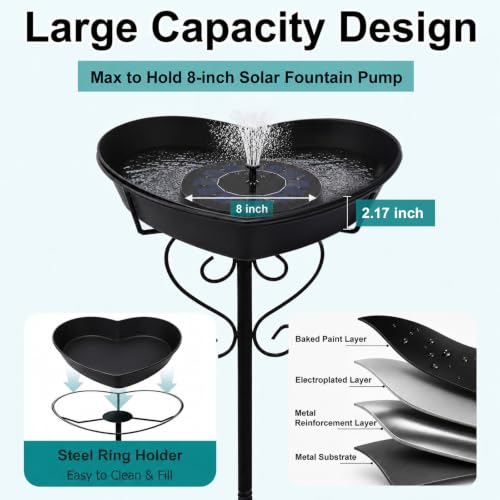 Image of Goodeco Metal Heart Bird Bath - 2.17 inch Deep, 12.1 inch Easy-Clean Removable Bowl