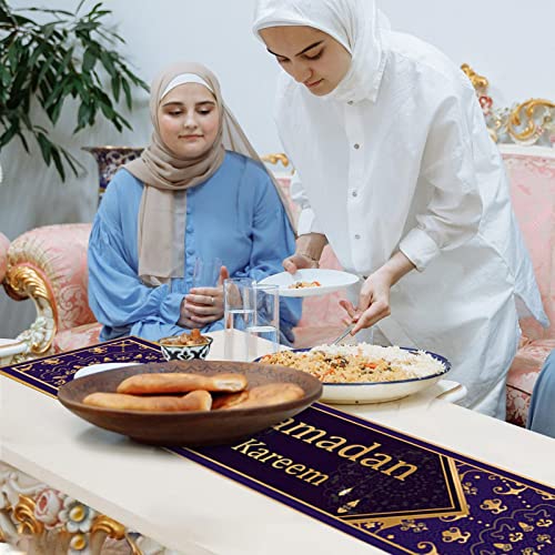 Caminho de mesa Eid Mubarak de 179,8 x 35 cm, toalha de mesa de mesa de linho Ramadan, islâmica muçu
