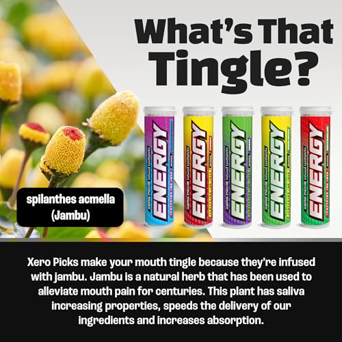 xero picks energy infused flavored toothpicks with caffeine b12 and b6 variety pack 20 count pack of 5 non-gmo kosher vegan