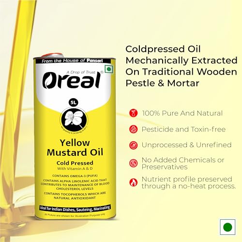 Image of Oreal Yellow mustard 10 Litres, Cold Pressed Mustard Oil | Sarso Cooking Oil (From the House of Pansari)