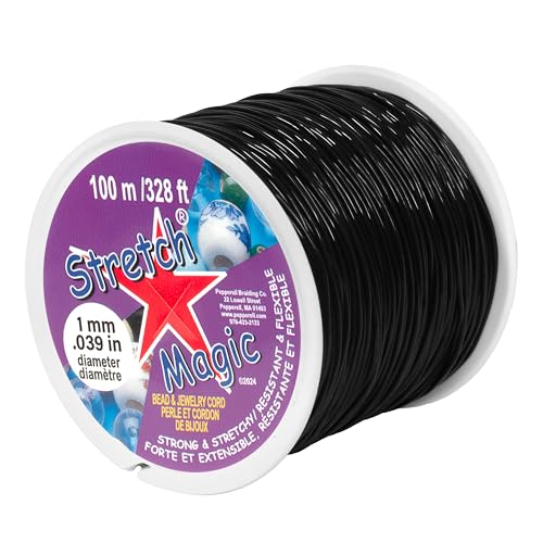 Image of Stretch Magic Elastic Beading Cord - Black Color, 1mm in Diameter, 100-Meter (328 ft) - Easy to Knot, Strong & Stretchy String for Making Beaded Jewelry