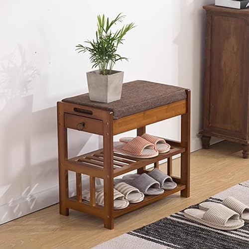 Étagère à chaussures d'entrée marron rustique et banc en bois de rangement - 5