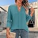 3/4 Length Sleeves Tops for Womens Trendy Solid Color V-Neck Loose Comfy T-Shirts Versatile Tops for All Seasons Green Medium