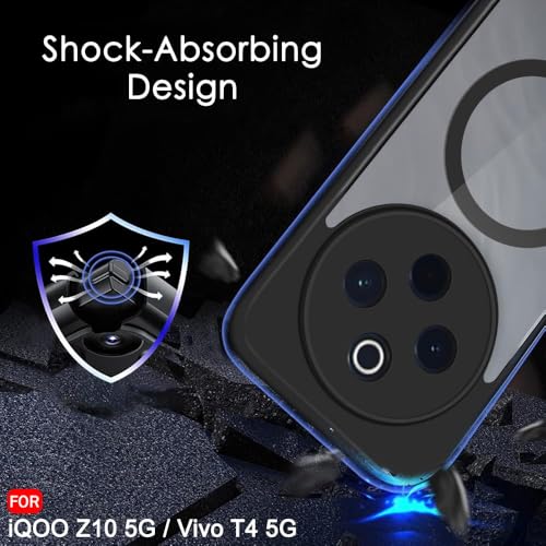 Image of Hybrid Shockproof Back Cover Case for iQOO Z10 5G / Vivo T45G | Hard Back Cover Case for iQOO Z10 / Vivo T4 5G PC & TPU, Magnetic Charger Sport, Translucent Smoke Matte Back Cover (Vivo T4 5g)