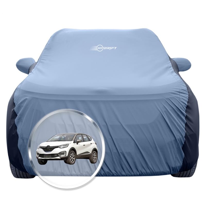 Image of NEODRIFT 'SuperTech' Car Cover for Renault Captur (100% Water-Resistant, All Weather Protection, Tailored Fit, Multi-Layered & Breathable Fabric) (Colour: L.Blue+Black)