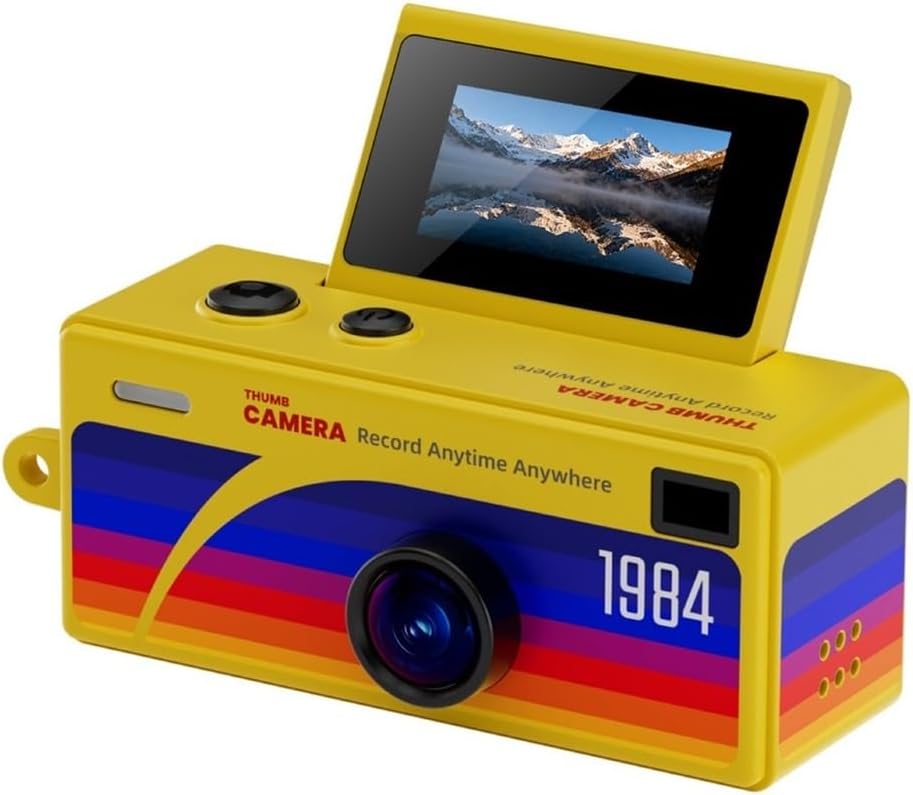 New Retro 1080P Ultra Small Keychain Mini Digital Camera with 0.96 Inch Screen & Fill Flash, Portable Video Recorder Supporting Memory Card Storage(32G Memory,Yellow)