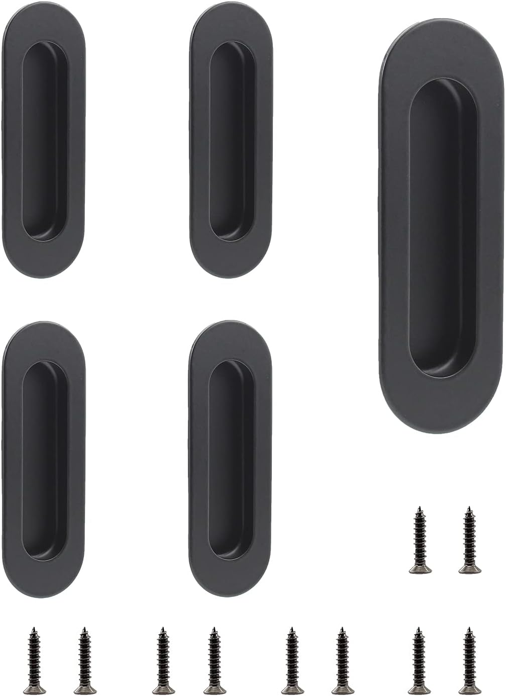 5 Pack Closet Door Pulls,ULIFESTAR Stainless Steel Kitchen Drawer Pulls Cabinet Handles,Recessed Flat Finger Pull Flush Pull,Sliding Barn Door Hardware with Screws Ellipse Side Hole Black 120x40x11mm