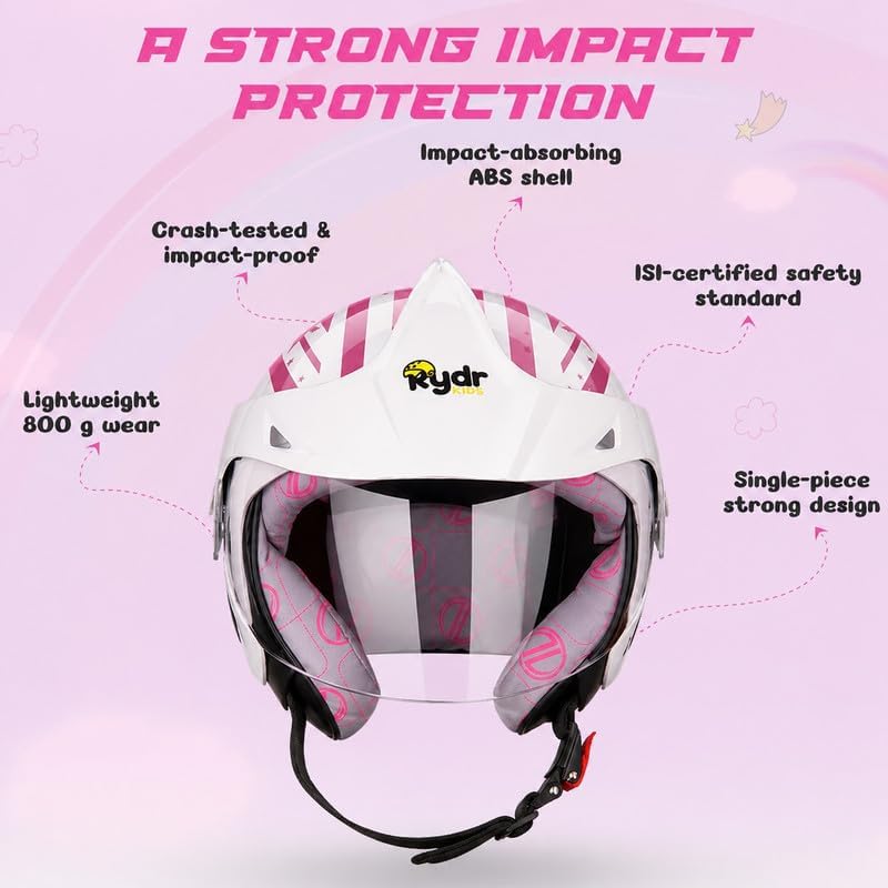 Image of Rydrkids Star S Peak - Kids Motorcycle Helmet with Visor & Peak - Size S 3 to 7 Years, Lightweight & Adjustable Safety Helmet for Boys and Girls