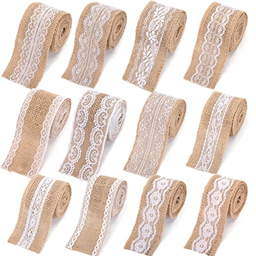 Vgoodall Jute Ribbon, 12Pcs Burlap Lace Ribbons Craft Ribbon 26 Yards For Crafts Gift Wrapping Rustic Decor #TOP2