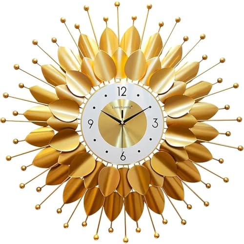 Image of European Style Luxury Living Room Analog Silent Creative Personality Metal Large Clock Sunflower Simple Modern Art Wall Decorative Clock (Petal Sun Clock 70x70cm)