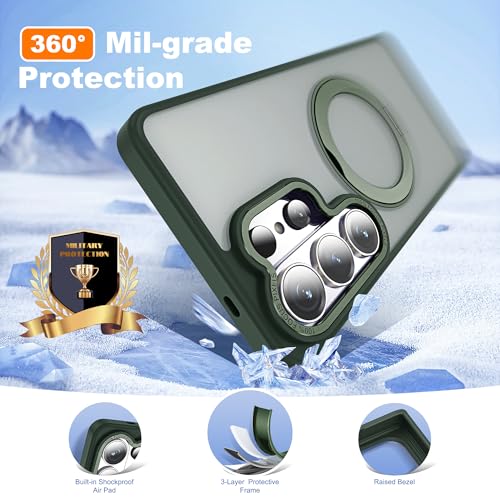 Image of for Samsung Galaxy S26 Ultra Case with 360Rotatable Magnetic Ring Stand Compatible with Mag-Safe Military Protection Matte Translucent Phone Case for Galaxy S26 Ultra 6.9 inch,Dark Green