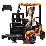 12V Kids Forklift Ride on Car, Licensed JCB Battery Powered Electric Ride On Construction Car with Liftable Fork, Remote Control, Seat Belt, Spring Suspension, Yellow