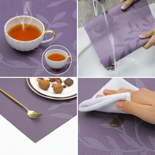 Image of GDNK Washable PVC Heat Resistant Colorful Place Mats for Kitchen Dining Table Mates Washable Heat-Resistant for Dining Table (4 Pack) (Purple)