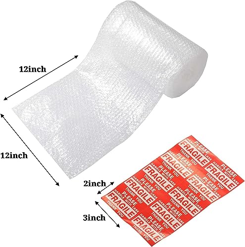 Cymax Luftpolsterfolie für Umzüge und Verpackung, 300 mm x 22 m, perforiert alle 30 cm, 20 zerbrechliche Aufkleber enthalten, 2 Rollen