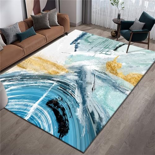 Tapis table basse géométrique bleu abstrait 50x150cm - 2