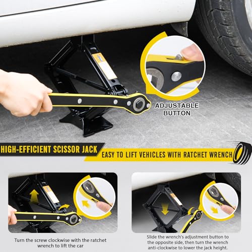 Image of Scissor Jack for Car, 2 Ton Car Jack Kit, Universal Tire Changing Kit, Portable Emergency Tire Jack Tool Kit, Scissor Lift Jacks for Cars Vehicle SUV Sedan Coupe, with Lug Wrench Pressure Gauge