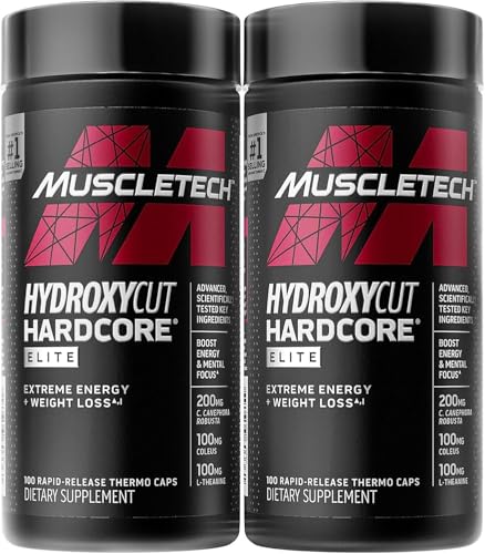 Hydroxycut Hardcore Elite - 100 Rapid-Release Thermo Caps - Energy & Focus - for Men & Women - 50 Servings (Pack of 2)