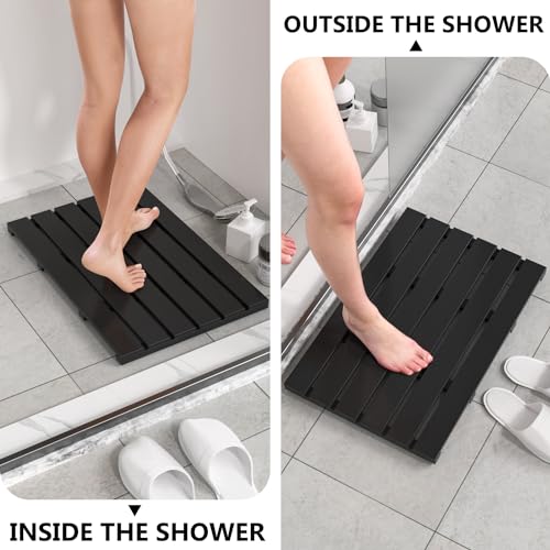Alfombrilla de ducha de bambú impermeable que evita caídas en suelos húmedos de baño 3