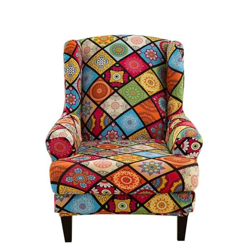 Highdi Funda de Sillón de Orejas Elástica para Strandmon, Funda de Sofá Relax 2 Piezas con Funda de Cojín, Fundas Protector de Butaca para Dormitorio, Recepción, Club (Mandalas)