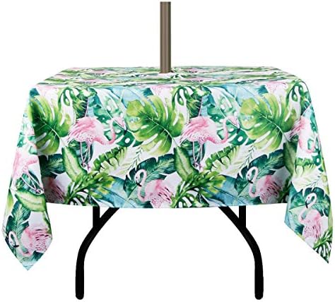 EHouseHome Outdoor Indoor 60inch Square Tablecloth with Umbrella Hole and Zipper, Waterproof Zippered Patio Table Cloths, Spring/Summer Table Covers for Backyard Circular Table/BBQs/Picnic