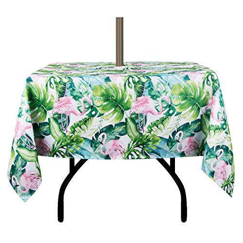 Image of EHouseHome Outdoor Indoor 60inch SquareTablecloth with Umbrella Hole and Zipper, Waterproof Zippered Patio Table Cloths, Spring /Summer Table Covers for Backyard Circular Table /BBQs /Picnic