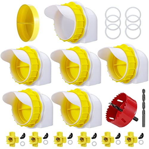 Uvafly DIY Chicken Feeder and Waterer Set, No Waste Poultry Automatic Feeder Kit with 6 Ports & 6 Nipple Waterers for Buckets, Barrels, Bins,Troughs